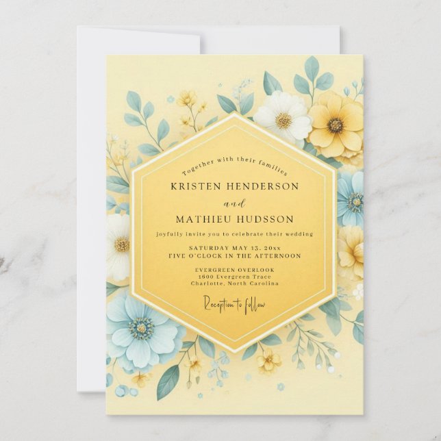 Invitación Boda Botánica Amarilla Caprichosa (Anverso)