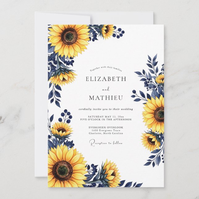 Invitación Boda Botánica Amarilla de Otoño (Anverso)