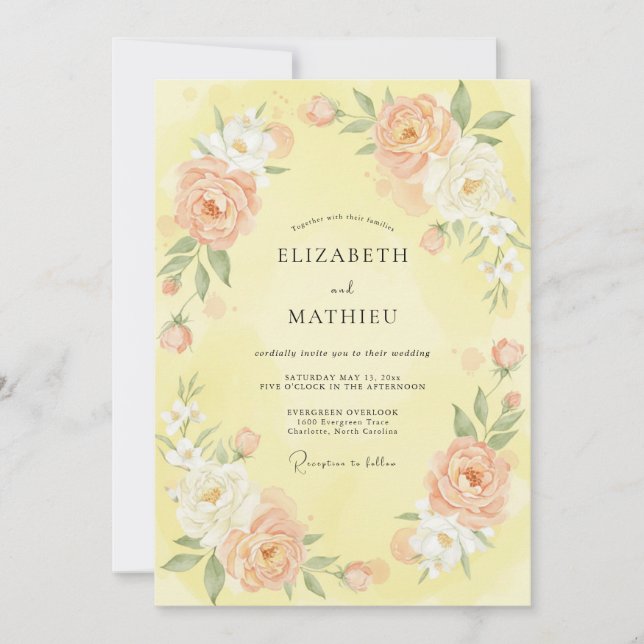 Invitación Boda botánica amarilla y soleada de primavera (Anverso)
