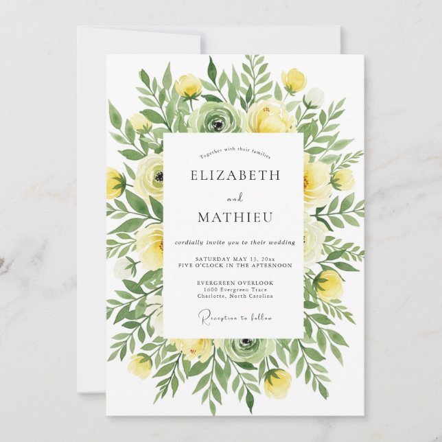 Invitación Boda Botánica Amarilla y Ventilada (Anverso)