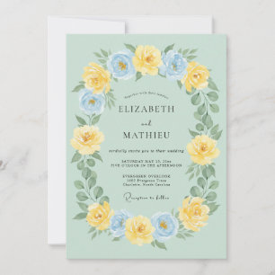 Invitación Boda Botánica Amarillo Azul Salvia