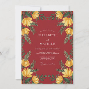 Invitación Boda Botánica Amarillo Escarlata