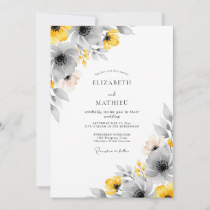 Invitación Boda Botánica Amarillo Gris Vibrante