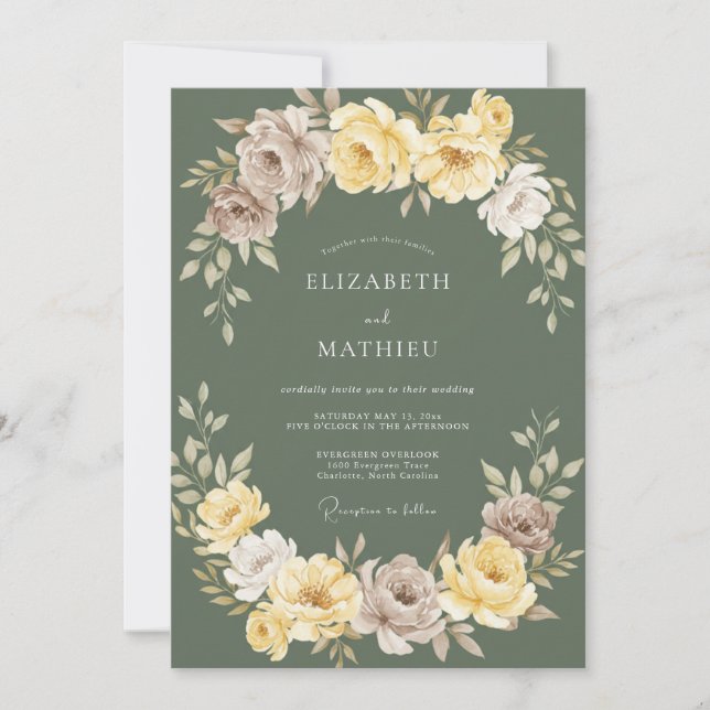Invitación Boda Botánica Amarillo Verde Salvia (Anverso)
