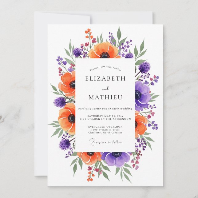 Invitación Boda Botánica Animada de Naranja (Anverso)