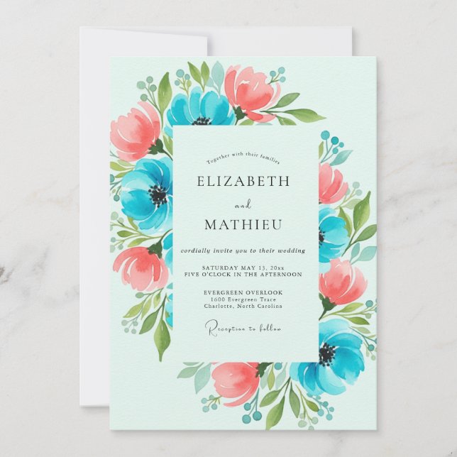 Invitación Boda Botánica Animada Turquesa (Anverso)