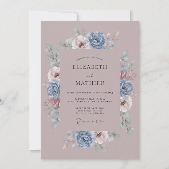 Invitación Boda Botánica Antigüedad Mauve (Anverso)