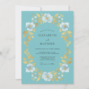 Invitación Boda Botánica Aqua Gold