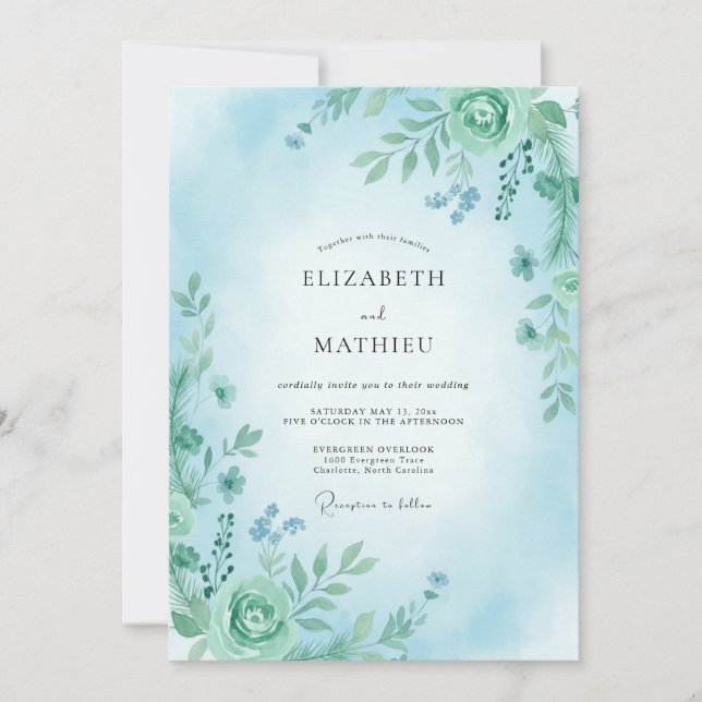 Invitación Boda Botánica Aqua Lush (Anverso)