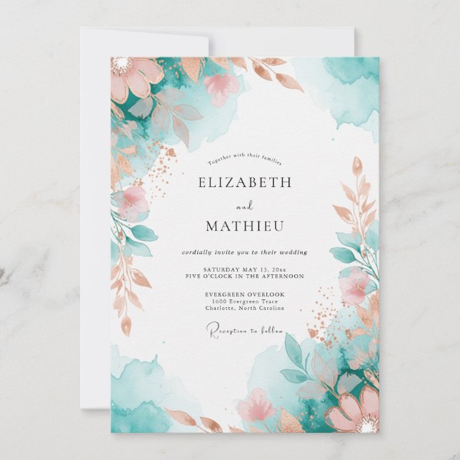 Invitación Boda Botánica Aqua Serena (Anverso)