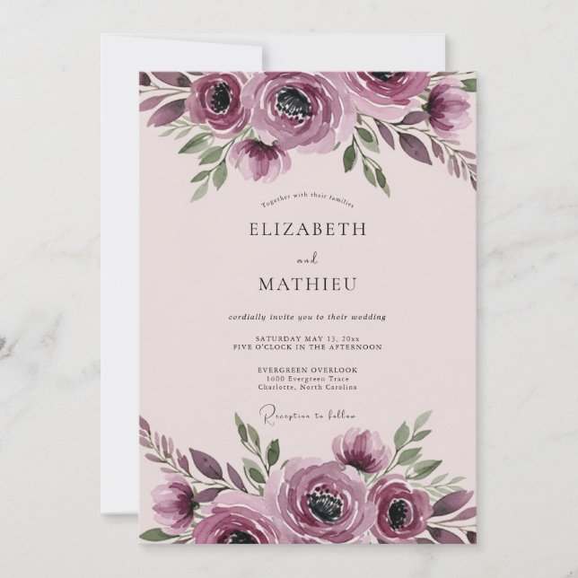 Invitación Boda Botánica Armónica en Malva (Anverso)
