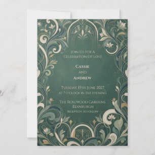 Invitación Boda Botánica Art Déco Esmeralda