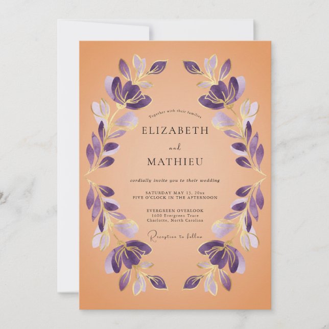 Invitación Boda Botánica Artística de Amatista (Anverso)