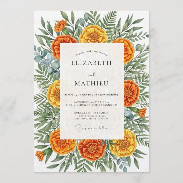 Invitación Boda Botánica Artística de Marigold (Anverso)