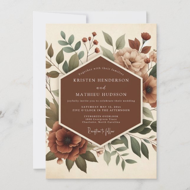 Invitación Boda Botánica Artística de Terracota (Anverso)