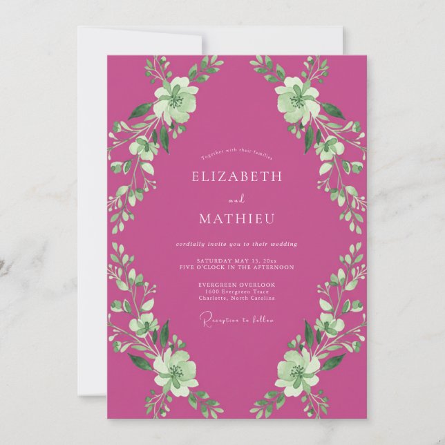 Invitación Boda Botánica Artística Magenta (Anverso)