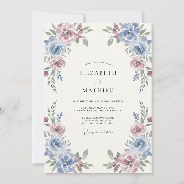 Invitación Boda Botánica Artística Malva (Anverso)