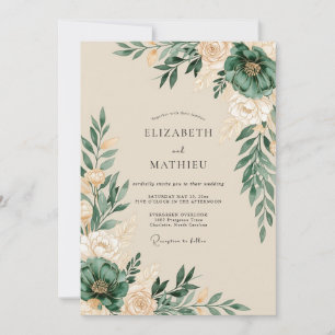 Invitación Boda Botánica Artística Verde Cazador
