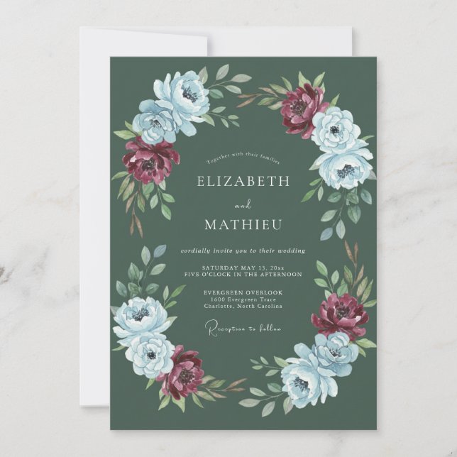 Invitación Boda Botánica Artística Verde Forestal (Anverso)