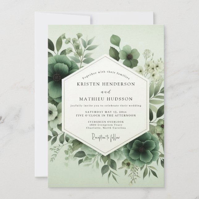 Invitación Boda Botánica Artística Verde Salvia (Anverso)