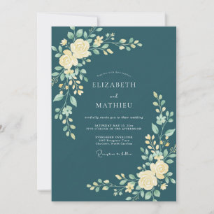 Invitación Boda Botánica Asombrosa Azul Teal