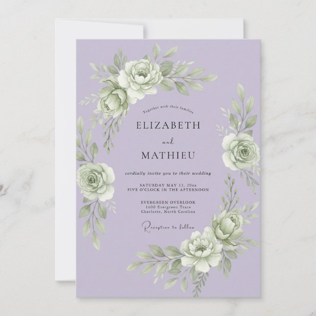 Invitación Boda Botánica Atemporal de Lavanda (Anverso)