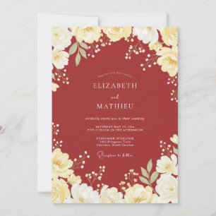 Invitación Boda Botánica Atemporal de Rojo Carmesí