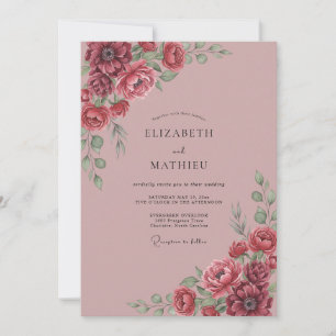 Invitación Boda Botánica aterciopelada de Borgoña