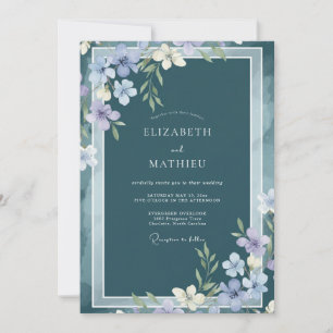 Invitación Boda Botánica Atmosférica Azul Pizarra