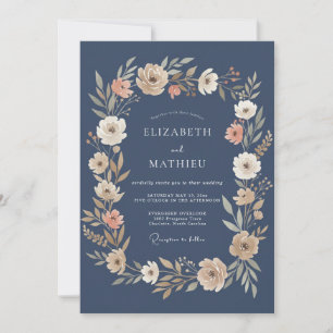 Invitación Boda Botánica Atmosférica de Azul Marino