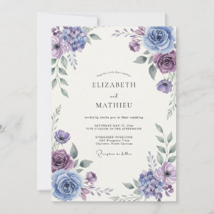 Invitación Boda Botánica Atmosférica de Azul Polvoriento