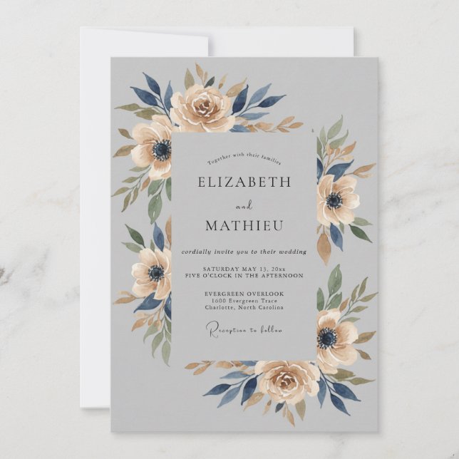 Invitación Boda Botánica Atmosférica de Carbón (Anverso)