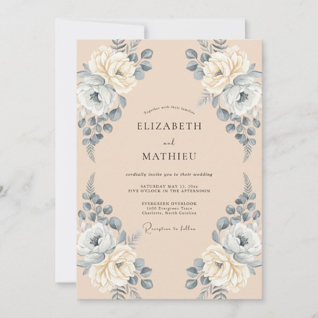Invitación Boda Botánica Atmosférica de Melocotón (Anverso)
