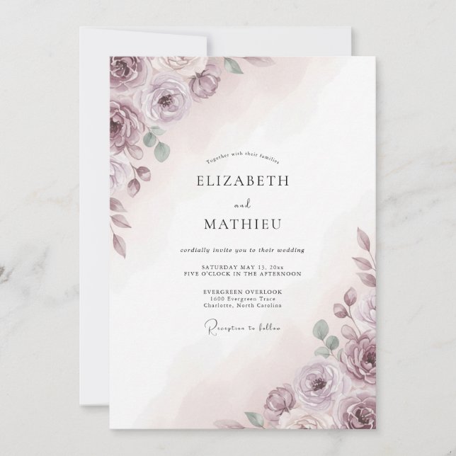 Invitación Boda Botánica Atmosférica Malva (Anverso)