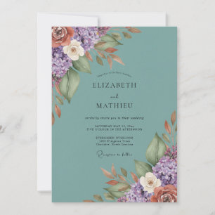 Invitación Boda Botánica Atmosférica Verde Azul