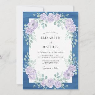 Invitación Boda Botánica Atractiva Azul Índigo