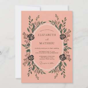 Invitación Boda Botánica Atractiva Coral Polvorienta