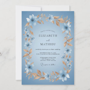 Invitación Boda Botánica Atractiva de Azul Polvoriento