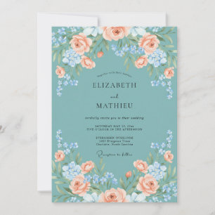 Invitación Boda Botánica Atractiva de Color Turquesa