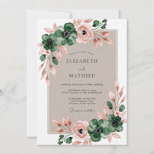 Invitación Boda Botánica Atractiva Verde Esmeralda