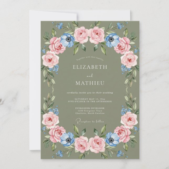 Invitación Boda Botánica Atractiva Verde Salvia (Anverso)