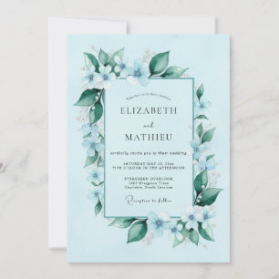 Invitación Boda Botánica Azul Celeste Prístina