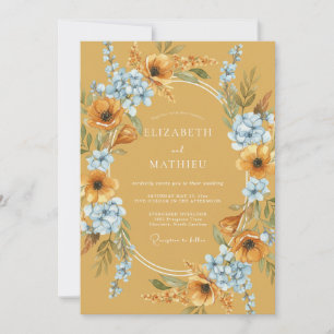 Invitación Boda Botánica Azul Ocra