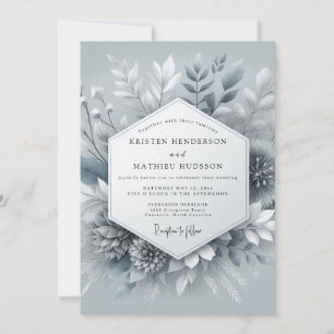 Invitación Boda Botánica Azul Pizarra Helada