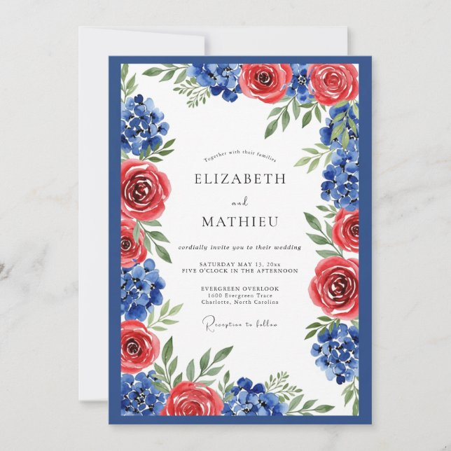 Invitación Boda Botánica Azul Real Intensa (Anverso)