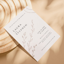 Invitación Boda Botánica Beige Neutral Elegante Moderna