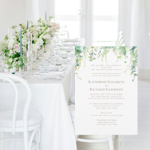 Invitación Boda Botánica Blanca Formal 2 Lugar Texto Dorado