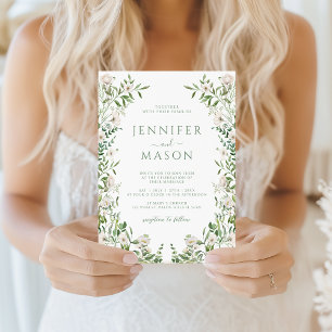 Invitación Boda Botánica Bohemio Floral Blanco de Verdor