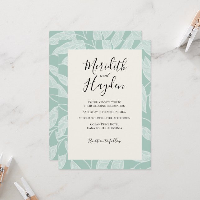 Invitación Boda botánica boho azul (Anverso/Reverso In Situ)