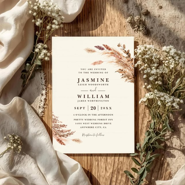 Invitación Boda Botánica Boho Código QR de Pampas Suaves (Subido por el creador)